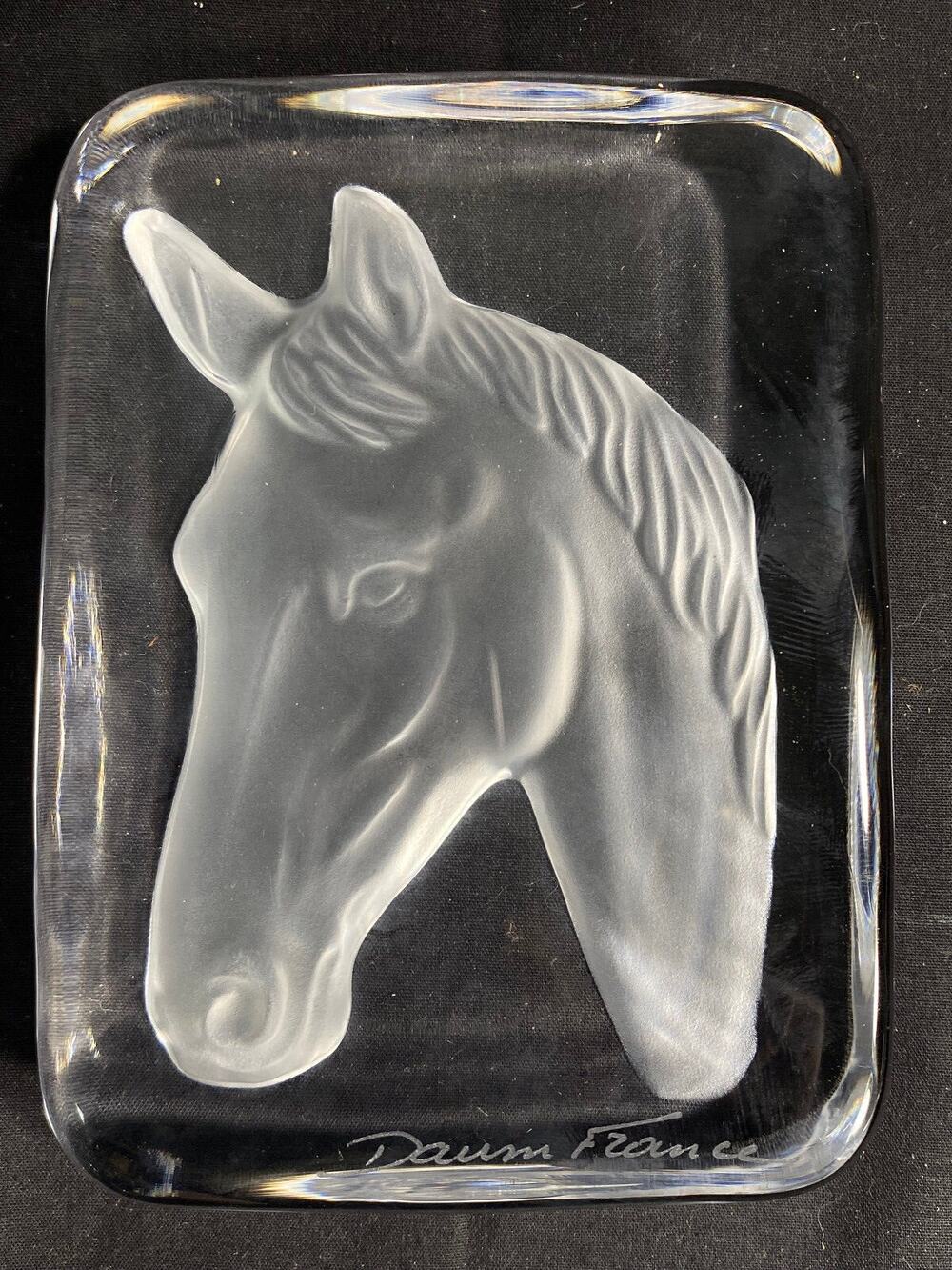 BEAUTIFUL Etched Daum Crystal Horse Head Paperweight- Equestrian
